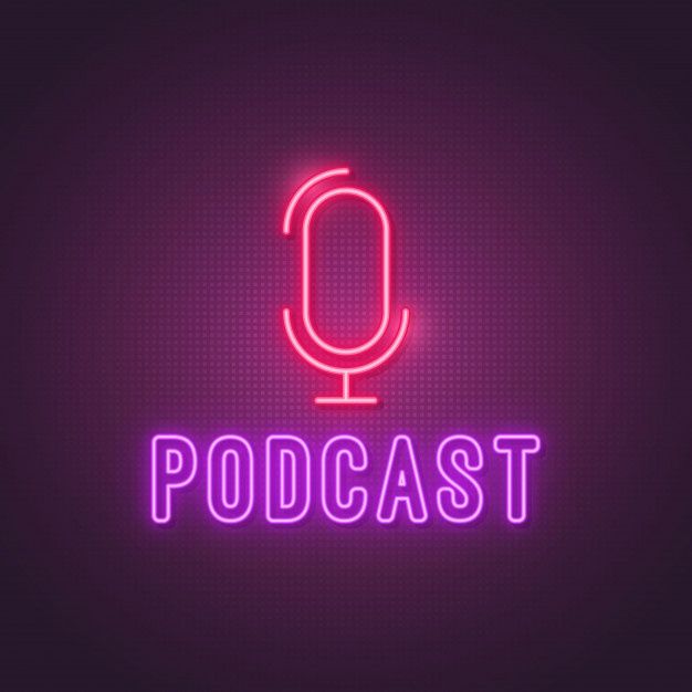 a neon sign with the word podcast on it