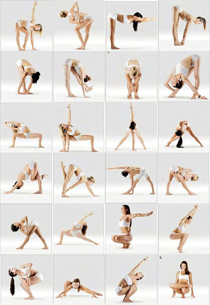 a series of photos showing different poses and postures for the woman to do yoga