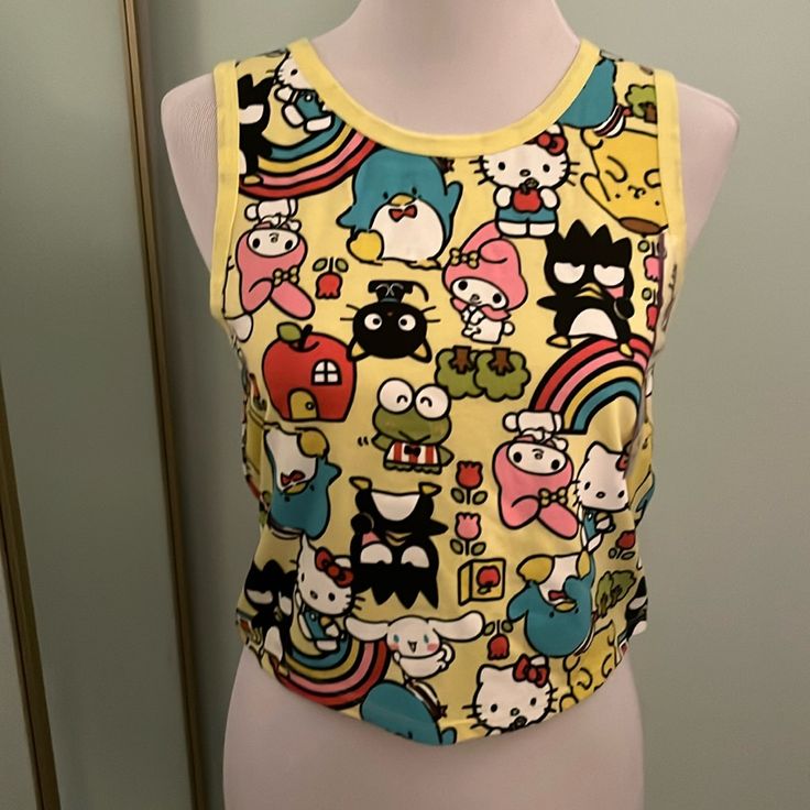 Super Cute Print Tank Top! Brand New And Great For Warm Months Or Layering. This Is A Juniors X Large. Kawaii Cat Print Tops For Summer, Summer Kawaii Cat Print Tops, Kawaii Cat Print Summer Tops, Fitted Multicolor Tops With Cartoon Print, Fitted Multicolor Cartoon Print Tops, Y2k Sleeveless Top With Hello Kitty Print, Cute Hello Kitty Print Tops For Spring, Fitted Hello Kitty Top For Spring, Fitted Hello Kitty Tops For Spring