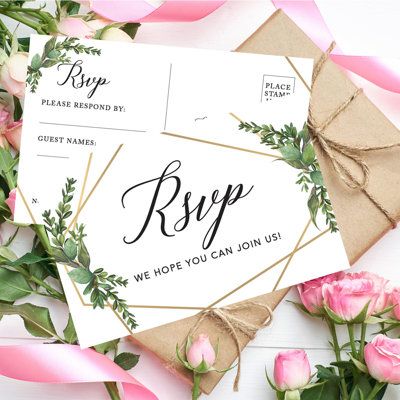 wedding rsp card with pink roses and ribbon