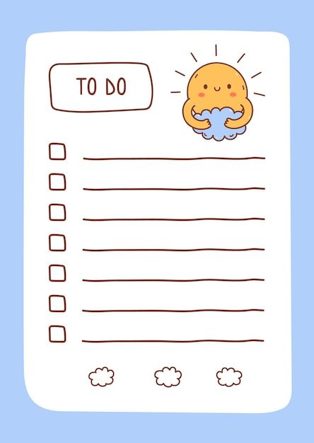 a to do list with an image of a sun and clouds on the top of it