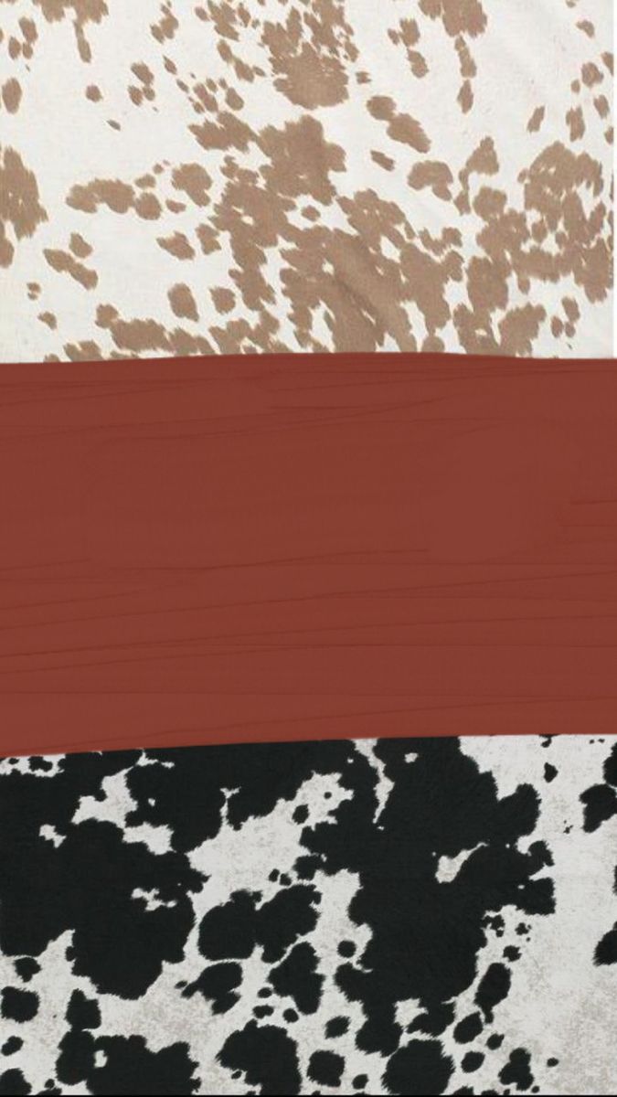 four different colors of cow print fabric on white, brown, black and red background