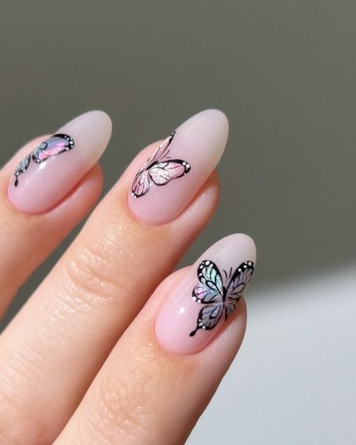 Aistė ❣︎ on Instagram: "🦋💕 turning my nails into a butterfly garden ✨ so fluttering, vibrant and utterly cute 🥹🫧

*products used are linked on my amzn in the bio 
_____
(*aff) #bluenails #pinknails #glitternails #sparklynails #butterflynails #springnails #summernails #nailinspo #nails #ombrenails cute nails , almond nails , nail art tutorial, pastel nails iridescent #fairycore #fairynails #pastelnails purple" Cute Nails Almond, Almond Nails Nail Art, Nails Iridescent, Adorable Nails, Classy Nail Art Ideas, Butterfly Nail Designs, Nail Art Diy Easy, Butterfly Nails, Glittery Nails