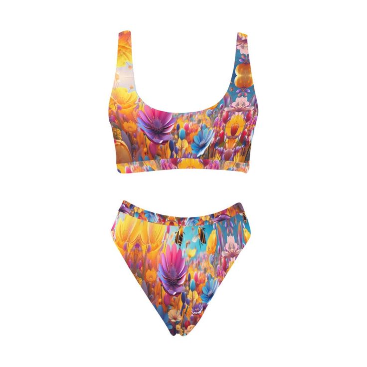 .title { font-size: 18px; } .title1 { font-size: 14px; } .list { background-position: left 10px; } Stay cute and fashionable with our Women's bikini Sport Top & High-Waisted Bikini Swimsuit. Perfect for the summer, this bikini is adorned with charming flowers and buzzing bees. With a high-waisted bottom and sporty top, it offers both style and comfort for all your beach days. - 85% Polyester and 15% spandex, for women, All-over Printing. - 6.00 Oz Made from 85% polyester and 15% spandex, elastic and soft. - Two chest pads- Machine wash: cold (max 40℃ or 104℉); Non-chlorine; Iron with cover; Do not tumble dry; In the shade. High Waist Multicolor Swimwear For Beach Season, Multicolor High Waist Swimwear For Beach Season, High Waist Multicolor Swimwear For Summer, Multicolor High Waist Swimwear For Summer, Multicolor High Waist Tankini For Summer, High-waist Multicolor Swimwear For Beach Season, Tropical Fitted Swimwear For Sunbathing, Tropical Swimwear For Sunbathing, Multicolor Tankini For Sunbathing With Lined Body