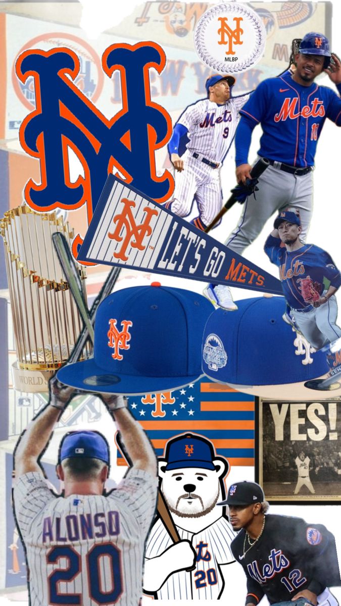 baseball players collaged together with the mets logo