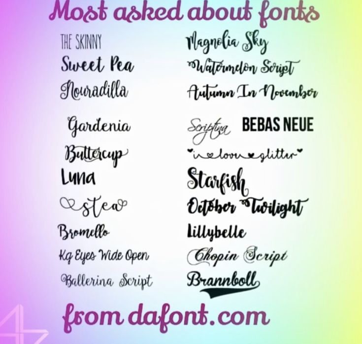 some type of font that is in different colors and sizes with the words most asked about font