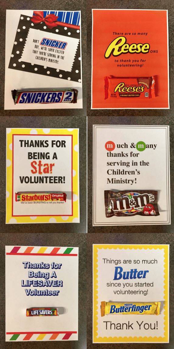 7 Candy Bar Thank You Notes for Volunteers - Children's Ministry Deals Volunteer Appreciation Gifts, Appreciation Note, Appreciation Gifts Diy, Candy Quotes, Staff Appreciation Gifts, Volunteer Gifts, Pastors Appreciation, Volunteer Appreciation, Employee Appreciation Gifts