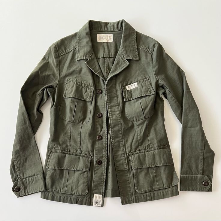 True Religion Women’s Jacket Dark Army Green / Olive Green X-Small 100% Cotton Like New Condition. Washed Once But Never Worn Smoke-Free Home Casual Everyday Blazer, Casual Green Utility Jacket With Patch Pockets, Casual Olive Utility Jacket With Flap Pockets, Casual Olive Outerwear With Buttons, Casual Olive Cotton Utility Jacket, Casual Khaki Utility Jacket For Work, Casual Olive Cotton Outerwear, Casual Olive Utility Jacket With Patch Pockets, Casual Olive Outerwear With Flap Pockets