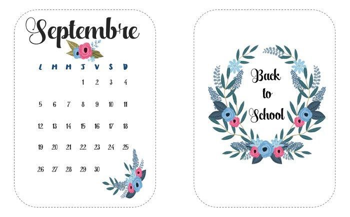 the back to school calendar is shown with flowers and leaves on it's side