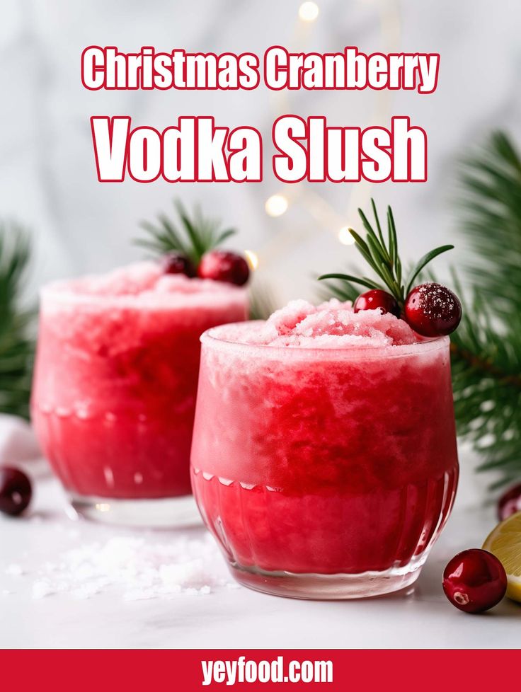 christmas cranberry vodka slush recipe in two glasses