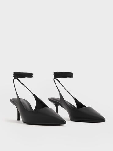 Black Textured Tie-Around Pointed-Toe Pumps | CHARLES & KEITH Online Shopping Shoes, Quick Outfits, Short Cocktail Dress, Shop Shoes, Charles Keith, Pointed Toe Shoes, Black Textures, Formal Style, Shoes Shop