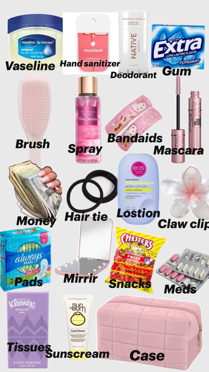 Guide for what to put in your emergency kit 💗 (back to school) Emergency Beauty Kit, What Is In Your Backpack, What To Put In Ur Emergency Kit, What To Bring In Your Bag, School Emergency Kit For 7th Grade, What To Put In Your Backpack For Travel, Things To Put In Your Emergency Kit, What To Keep In Lulu Belt Bag, School Emergency Bag Essentials