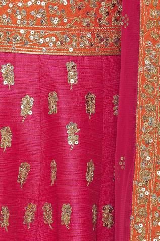 Pink lehenga with all-over floral motif sequin work. Comes with embellished blouse and contrast border dupatta.
Components: 3
Neckline: Round
Sleeve Length: Half
Embellished
Cutout back blouse
Orange border dupatta - Aza Fashions Anarkali Set With Resham Embroidery For Reception And Festivals, Embroidered And Embellished Fabric For Designer Wear During Navratri, Festive Sharara With Dori Work For Receptions, Navratri Reception Embroidered Anarkali Set, Embellished Multicolor Embroidered Sharara For Designer Wear, Embroidered Anarkali Set For Reception During Navratri, Eid Embellished Multicolor Embroidered Sets, Eid Embellished Multicolor Embroidery Sets, Embellished Multicolor Embroidery Sets For Eid