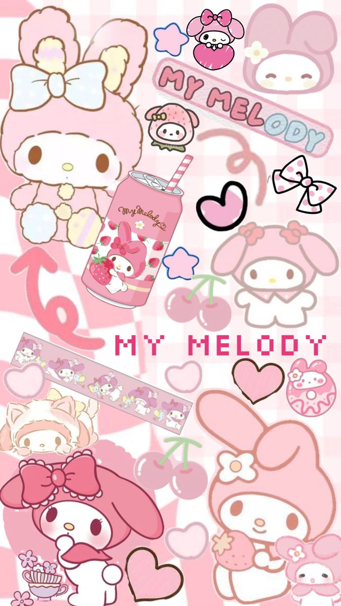 the hello kitty stickers are all in pink and have hearts, flowers, and cats on them