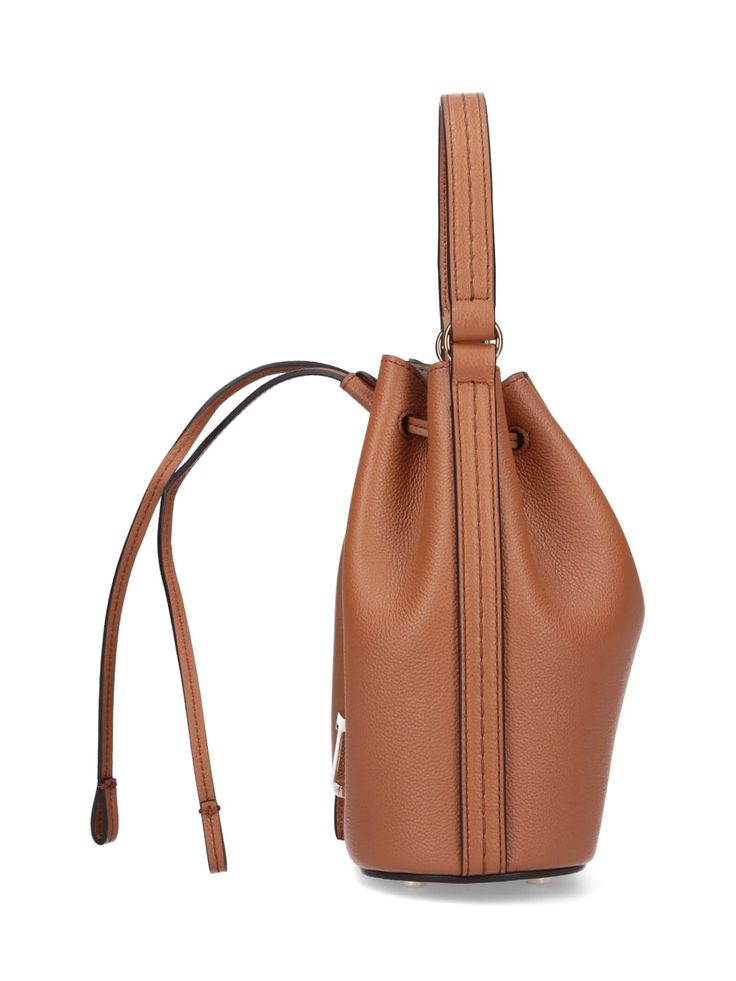 100% Leather Brown Calf Leather Bucket Bag, Brown Calf Leather Top Handle Bag, Brown Calf Leather Top Handle Bucket Bag, Brown Saffiano Leather Satchel With Detachable Strap, Chic Brown Calf Leather Bucket Bag, Brown Calf Leather Shoulder Bag With Soft Leather, Brown Calf Leather Bucket Bag For Everyday, Cognac Top Handle Calf Leather Shoulder Bag, Brown Calf Leather Satchel