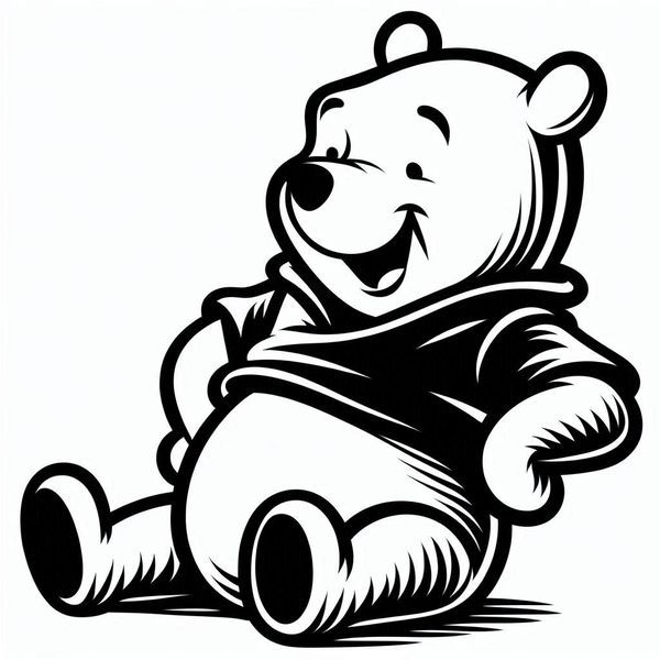 a black and white drawing of a teddy bear