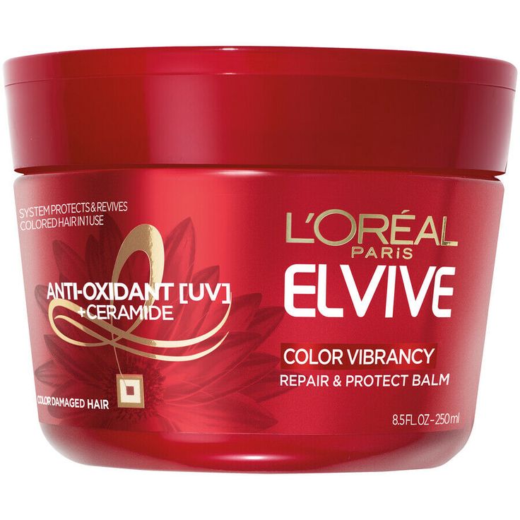 BUY 1 GET 1 AT 20% OFF (Add 2) Loreal Elvive Color Vibrancy Repair & Protect Hair Balm            8.5 FL OZ      *** PLEASE NOTE: TO RECEIVE THE BUY 1 GET 1 AT 20% OFF PROMOTION, PLEASE BE SURE TO ADD 2 ITEMS TO YOUR CART. THE DISCOUNT WILL SHOW AT CHECKOUT.***   Luxurious mask for color- damaged hair Repairs visible damage from processing in 1 use when you use the complete system Preserves color vibrancy Deeply nourishes Elvive Shampoo, Feria Hair Color, Drugstore Hair Products, Bold Hair Color, Hair Balm, Repair Mask, Coconut Oil Hair, Color Shampoo, Damaged Hair Repair