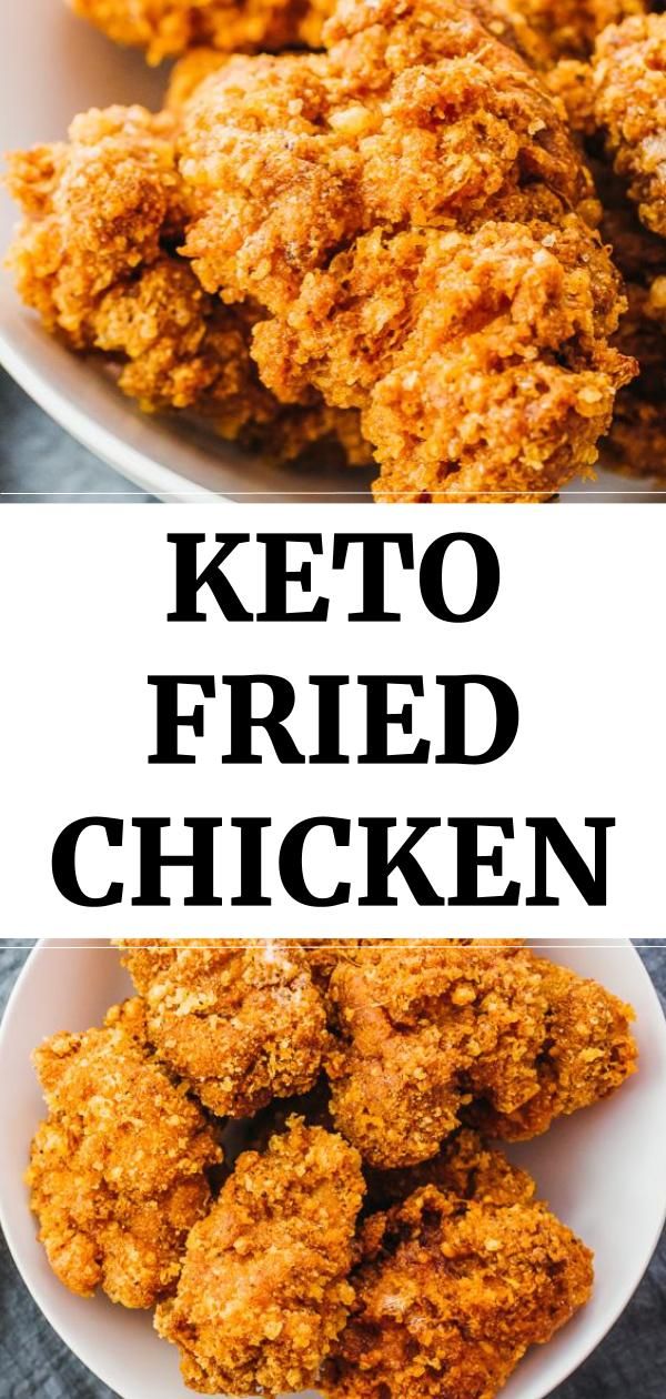 fried chicken on a white plate with the words keto fried chicken