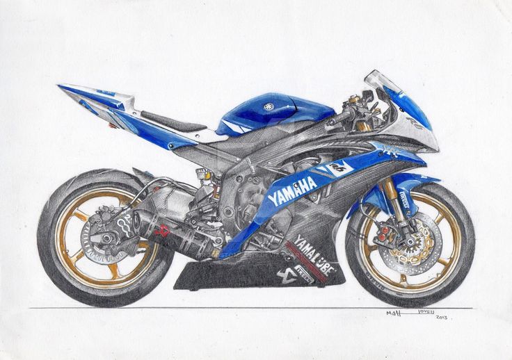 a drawing of a blue motorcycle on a white background