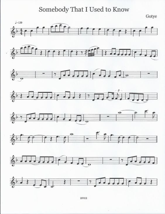 sheet music with the words somebody that i used to know