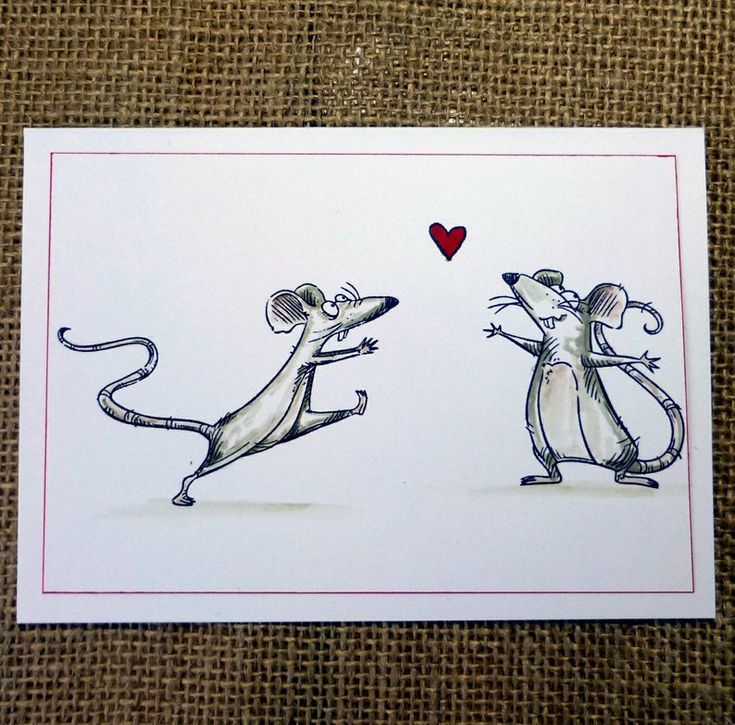 a card with two cartoon mouses on it and a red heart in the background