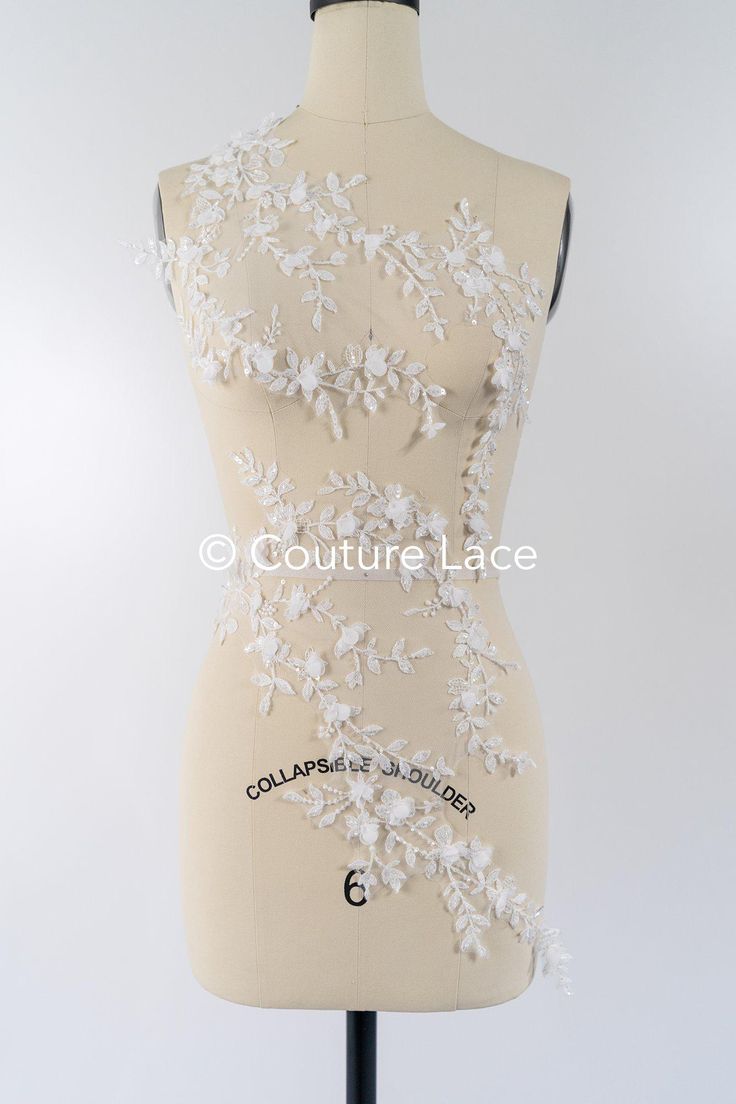 Add a touch of elegance to your special day with our finely embroidered lace patches made from high-quality cotton yarn. The delicate, floral designs of our floral lace appliqués are perfect for wedding dresses, christening dresses and romantic wedding decorations. Each lace patch is a small work of art that will transform your creations into something unique. Our bridal lace appliqués will make your big moment even more magical. Discover the variety in our online shop now! ❀❀ DETAILS ❀❀ Colour: Elegant Embroidered Fitted Lace, Elegant Fitted Embroidered Lace, Elegant Lace Fabric With 3d Embroidery, Elegant Floral Embroidery Lace For Ceremonies, Elegant Floral Embroidered Lace For Ceremony, Fitted Embroidered Lace Fabric For Ceremony, Elegant Cream Embroidered Fabric With 3d Embroidery, Elegant White Embroidered Fabric With 3d Embroidery, Elegant White 3d Embroidered Fabric