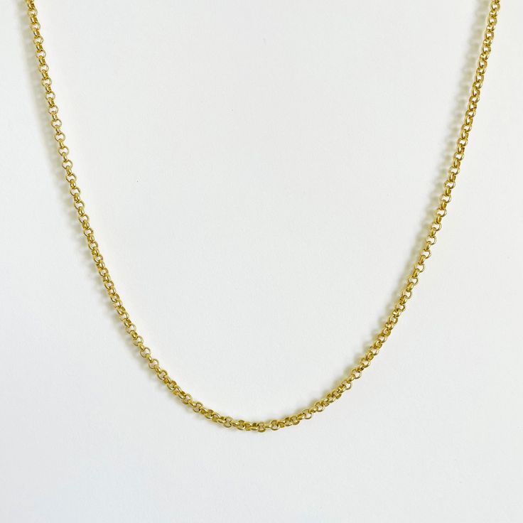 14K Yellow Gold Chunky Weight Rolo Necklace The Chunky Weight Rolo Chain necklace is perfect for those who prefer a sturdier look for their necklaces. This chain pairs well with our Medium and Large classic loose charms, the Enamel or Handwriting medallions. Product Details Link Size: 3 mm 14K Yellow Gold chain available in 16,18, 20, 22, 24, and 26 inch lengths Lobster Clasp Additional Details Ordering a new chain to replace your old or broken chain is super easy! Simply check out our Adding to Classic Jewelry With Rolo Chain Link, Yellow Gold Round Pendant Chain Necklace, Classic Necklace With Adjustable Chain And Round Shape, Classic Necklace With Adjustable Round Chain, Classic Round Necklace With Adjustable Chain, Yellow Gold Charm Necklaces With Cable Chain, Yellow Gold Charm Necklace With Cable Chain Pendant, Classic Charm Necklaces With Cable Chain For Formal Occasions, Yellow Gold Pendant Charm Necklace With Cable Chain