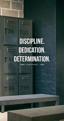 a row of lockers with the words discipline dedication determination