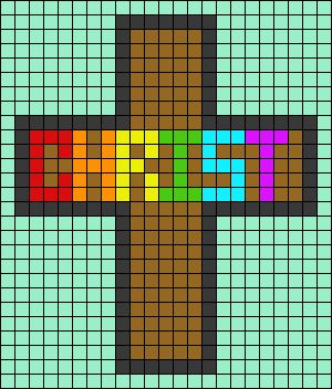 a cross made out of squares with different colors