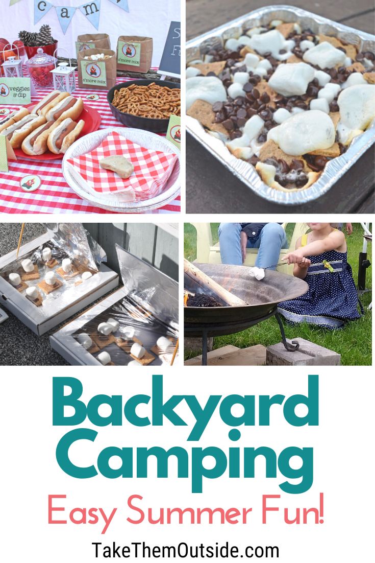 an image of backyard camping with text overlay that reads, backyard camping easy summer fun