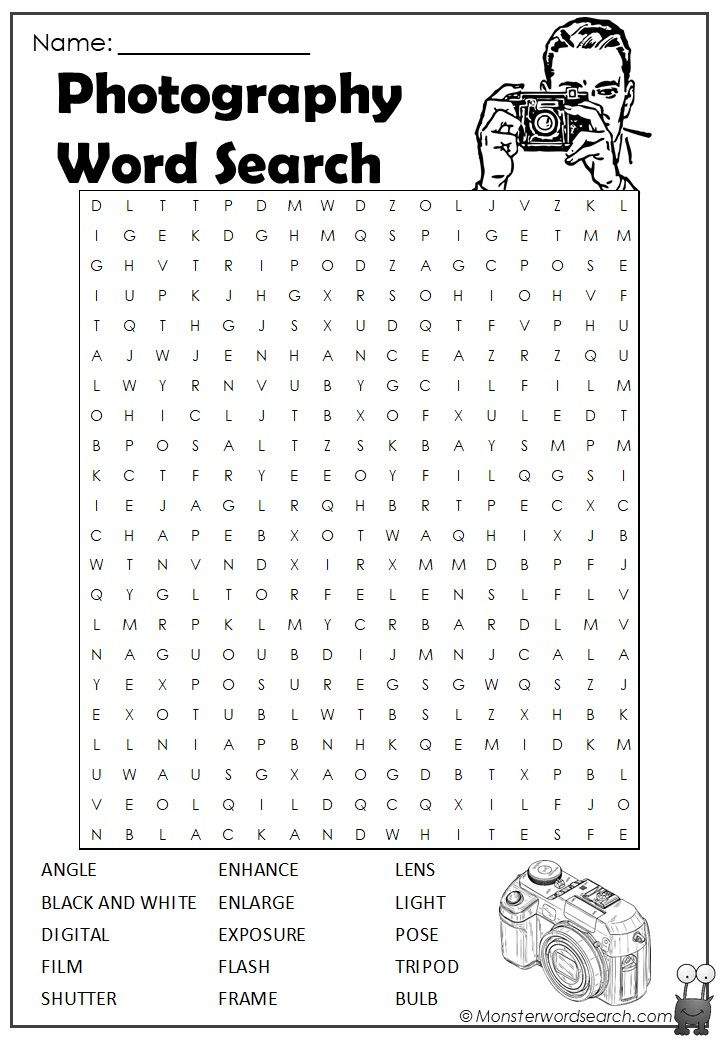 the word search for photography is shown in this printable worksheet to help students learn