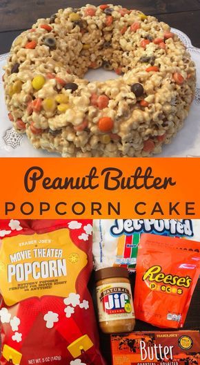 the popcorn cake has been made with peanut butter and is ready to be eaten for halloween