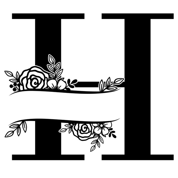 the letter h is decorated with flowers and leaves