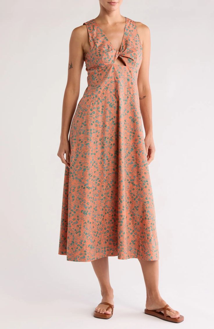 Madewell Floral Twist Front Poplin Midi Dress | Nordstromrack Spring Cotton Midi Dress With Gathered Neckline, Spring Midi Dress With Gathered Neckline For Day Out, Spring Cotton Dress With Gathered Neckline, Spring Midi Dress With Gathered Neckline For Casual Wear, Spring Midi Dress With Gathered Neckline For Casual Occasions, Cotton Midi Dress With Gathered Neckline, Summer A-line Midi Dress With Gathered Neckline, Cotton Midi Dress For Garden Party, Spring Cotton Midi Dress