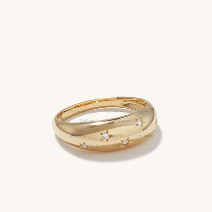 Moissanite Starburst Dome Ring, 14k Gold Dome Ring, Gold Chunky Ring, Christmas Gift, Holidays Gift, Silver Dome Ring, Celestial Jewelry ★ Product Details : ● Center Stone * Gemstone : Moissanite * Moissanite Quality - FG VVS * Stone Shape : Round Brilliant Cut * Stone size : 1.3mm * Total no. of stone : 5 * Dimension : 1.54 mm &  2mm Approx.  * Top band width : 7.25mm Approx.  ● Metal  * Silver, Silver + Yellow Gold Plated, 10k, 14k, 18k Gold * More option in gold color : Rose Gold, Yellow Gold Birthday Gift Ring, Dome Ring, Birthday Ring, Chunky Rings, Celestial Jewelry, Diamond Star, Star Ring, Domed Ring, Moissanite Diamonds