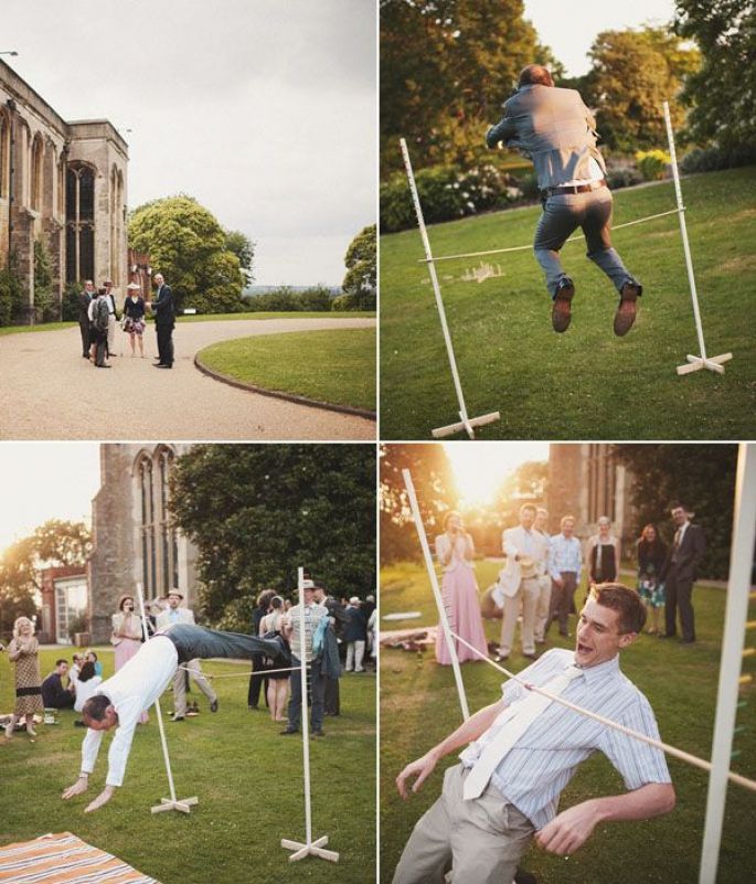 four different shots of people doing tricks in the grass