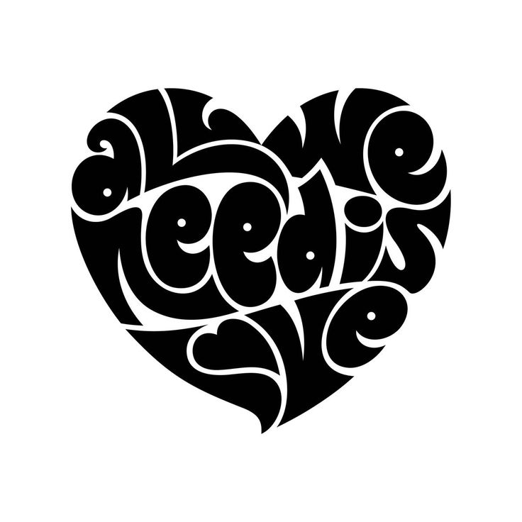 a black and white heart shape with the word love spelled in cursive letters