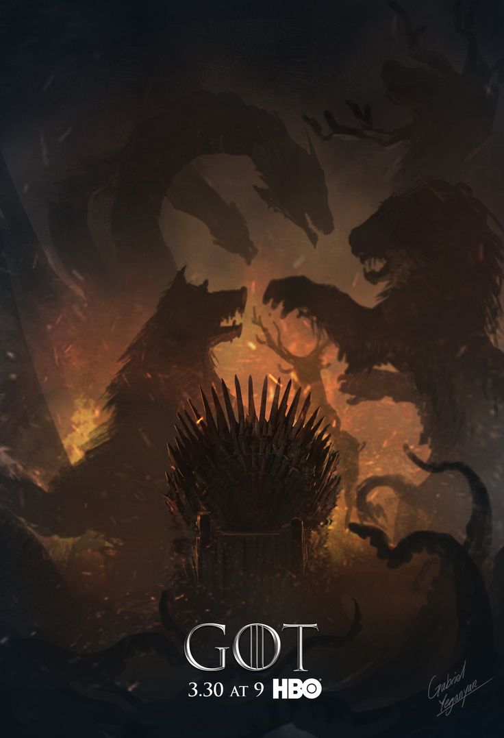 the poster for game of throne, which features two large monsters on top of a iron throne