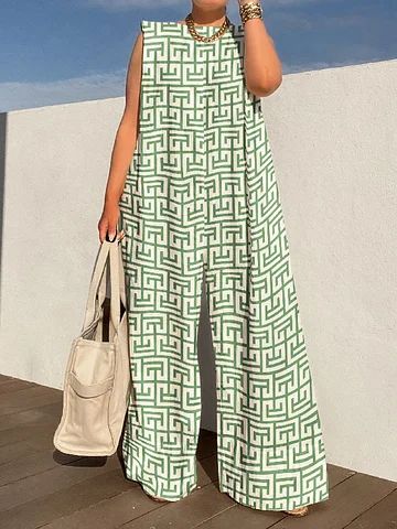 jumpsuit-all Wide Leg Jumpsuits, Trench Coat Dress, Outfit Primavera, Leisure Fashion, Green Jumpsuit, Mesh Skirt, Linen Style, Printed Jumpsuit, Long Sleeve Midi