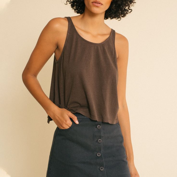 Cropped Hemp Tank Top | Jungmaven Hemp Clothing Versatile Cotton Crop Top For Layering, Casual Sleeveless Crop Top In Relaxed Fit, Casual Sleeveless Crop Top With Relaxed Fit, Everyday Spring Tank Crop Top, Casual Linen Camisole For Day Out, Summer Everyday Tank Crop Top, Everyday Summer Tank Crop Top, Summer Tank Crop Top For Everyday, Spring Relaxed Fit Scoop Neck Tank Top