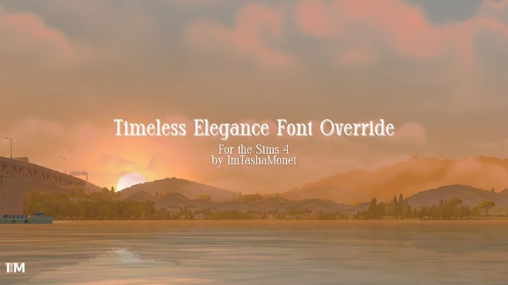 an image of a sunset over water with the words timeless elegance font over it