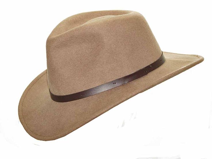 Outback Carpy Putty Crushable Wool Hat Classic Brown Hat Bands For Winter, Classic Brown Winter Hat Bands, Western Brown Hat Bands For Hunting, Brown Western Felt Hat For Hunting, Adjustable Brown Fur Felt Fedora, Brown Fur Felt Hat Band For Ranch, Brown Brimmed Fur Felt Hat, Adjustable Brown Wool Fedora, Brown Brimmed Felt Hat