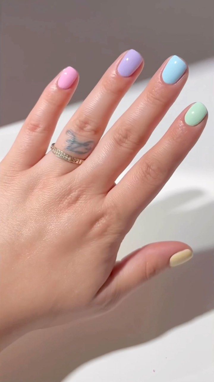 Pastel nails have entered the chat! 🍬 Wear a single color or all together in a skittle mani like @ellzabethm! Shades: #ModAboutYou… | Instagram Pastel Color Nails, Skittle Mani, Pastel Nails Designs, Purple Nail Art, Fun Nail Colors, Asian Nails, Spring Nail Designs, Cute Spring Nails, Edgy Nails