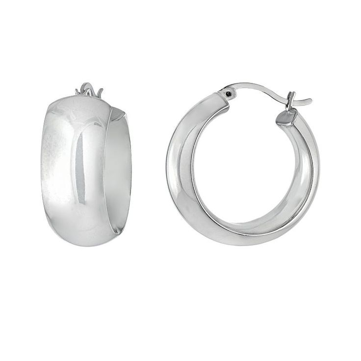 These classic sterling silver hoop earrings are a must-have for any wardrobe. These classic sterling silver hoop earrings are a must-have for any wardrobe. Metal: sterling silver Backings: click-it Plating: rhodium Finish: polished Earring length: 25 mm Size: One Size. Gender: female. Age Group: adult. Classic Small Hoop Huggie Earrings With Polished Finish, Classic Nickel-free Huggie Earrings, Classic Silver Huggie Earrings, Classic Silver Huggie Earrings With Shiny Finish, Classic Hinged Huggie Hoop Earrings, Classic Hypoallergenic Silver Huggie Earrings, Small Hoop Earrings With Sterling Silver Clasp For Anniversary, Classic Hoop Earrings As Gift, Everyday Hoop Earrings With Hinged Closure