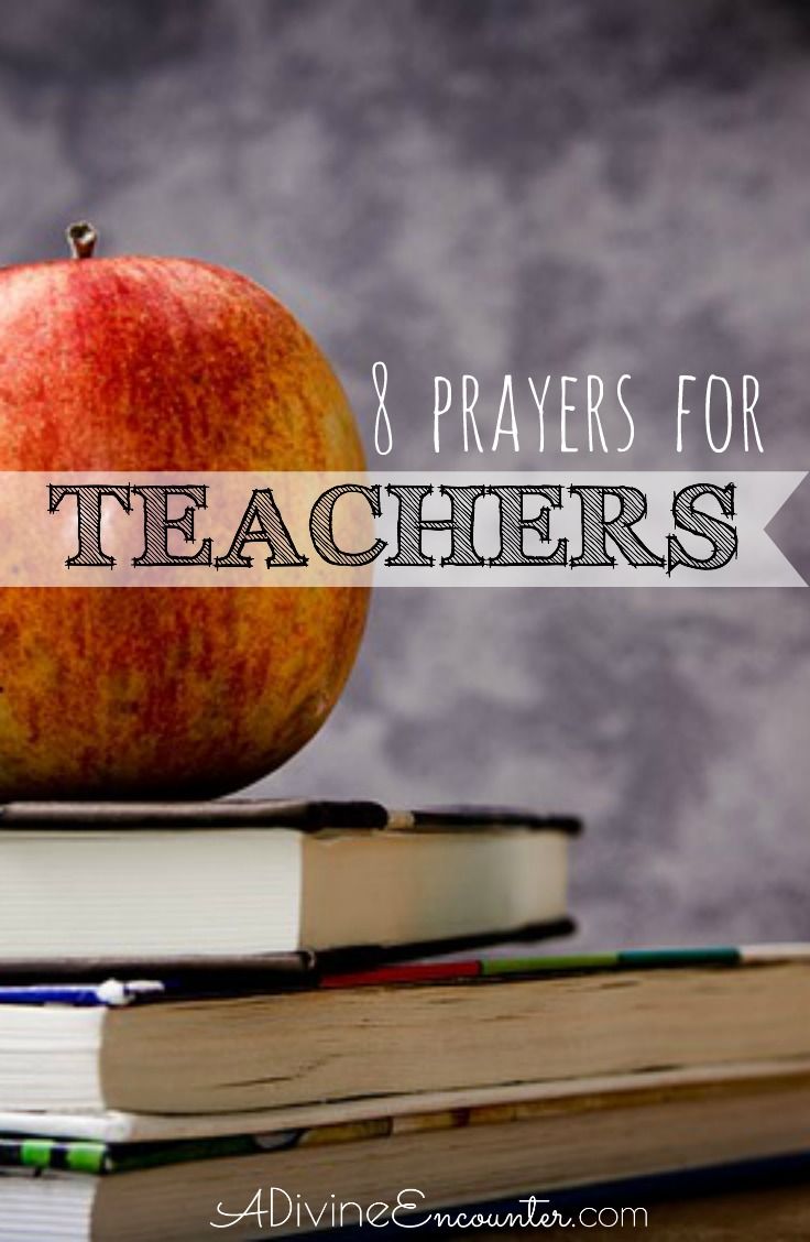 an apple sitting on top of books with the words 8 ways to pray for teachers