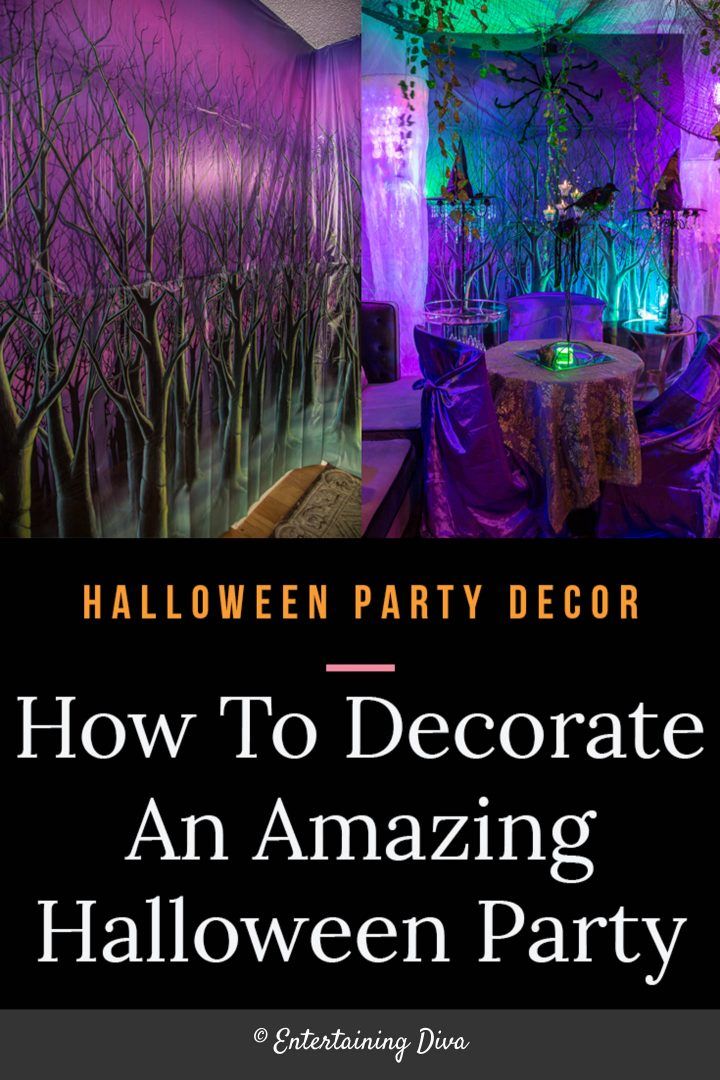 halloween party decor with purple and green lighting