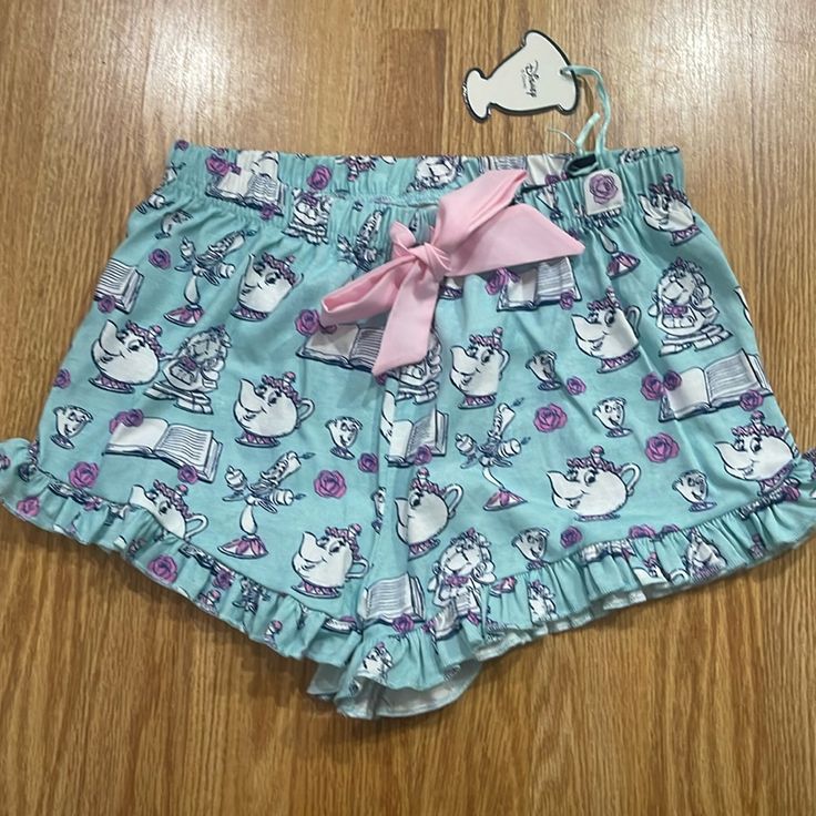 Tag Still Attached Cute Pajama Party Shorts, Cute Pajama Shorts For Pajama Party, Blue Cartoon Print Bottoms For Summer, Cute Cotton Pajama Shorts With Elastic Waistband, Cute Cotton Short Sleepwear, Cute Cotton Sleepwear Short Length, Cute Light Blue Sleepwear For Spring, Cute Pajama Shorts For Sleepover, Cute Cotton Pajama Shorts