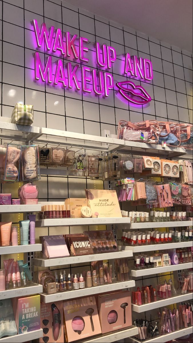 there is a display in the store that sells makeup