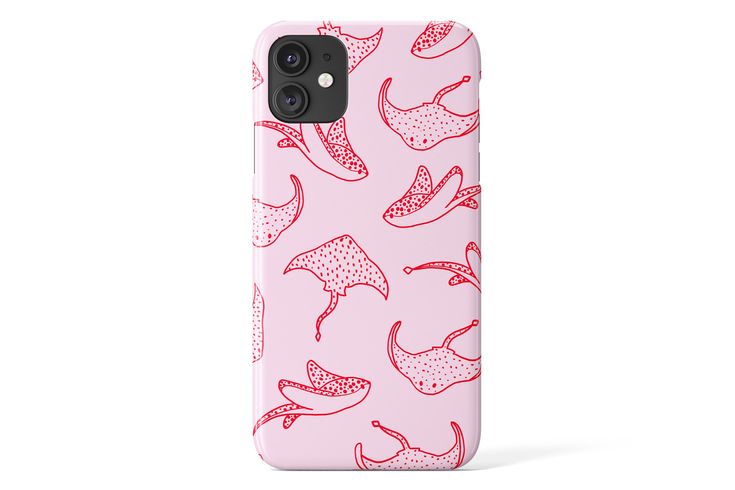 a pink phone case with umbrellas on it