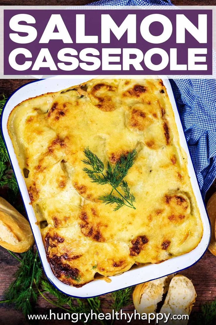 a casserole dish is shown on a wooden table with mushrooms and herbs around it